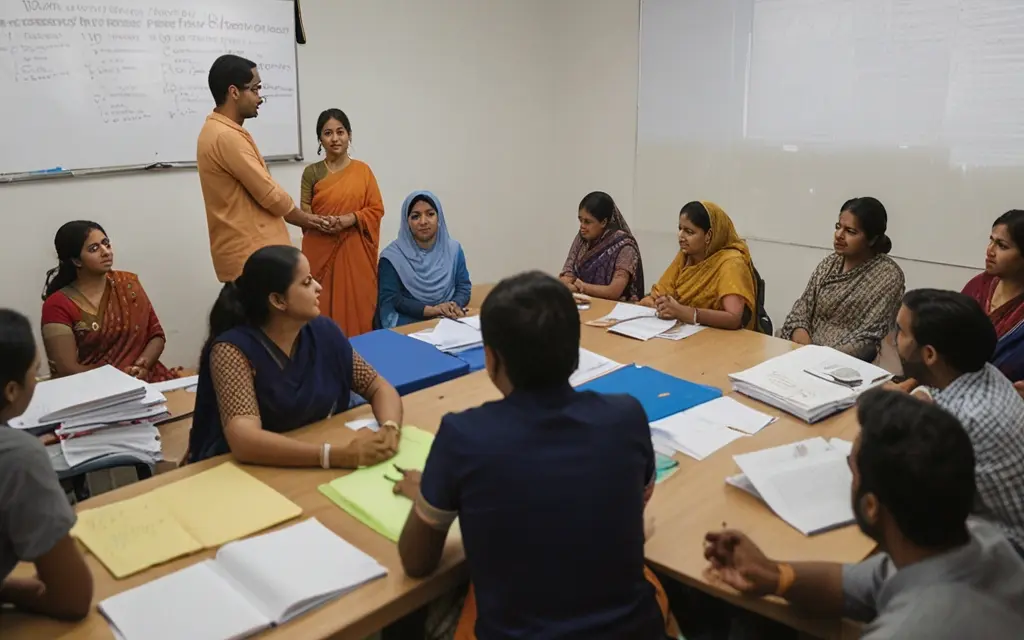 Skill development workshop at an Indian employment office, helping job seekers improve their capabilities