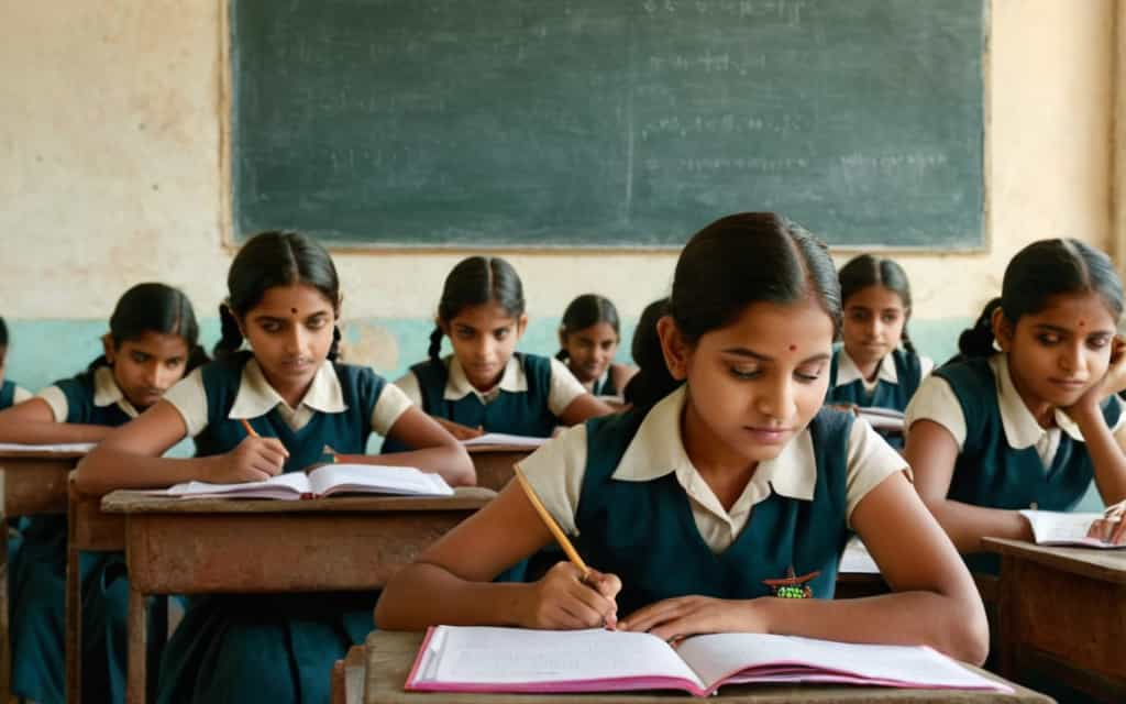 Girls studying in a classroom under Beti Bachao Beti Padhao scheme, representing women empowerment and gender equality in India."