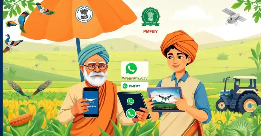 भारतीय किसान PM Fasal Bima Scheme 2025 का लाभ लेते हुए स्मार्टफोन और ड्रोन का उपयोग कर रहे