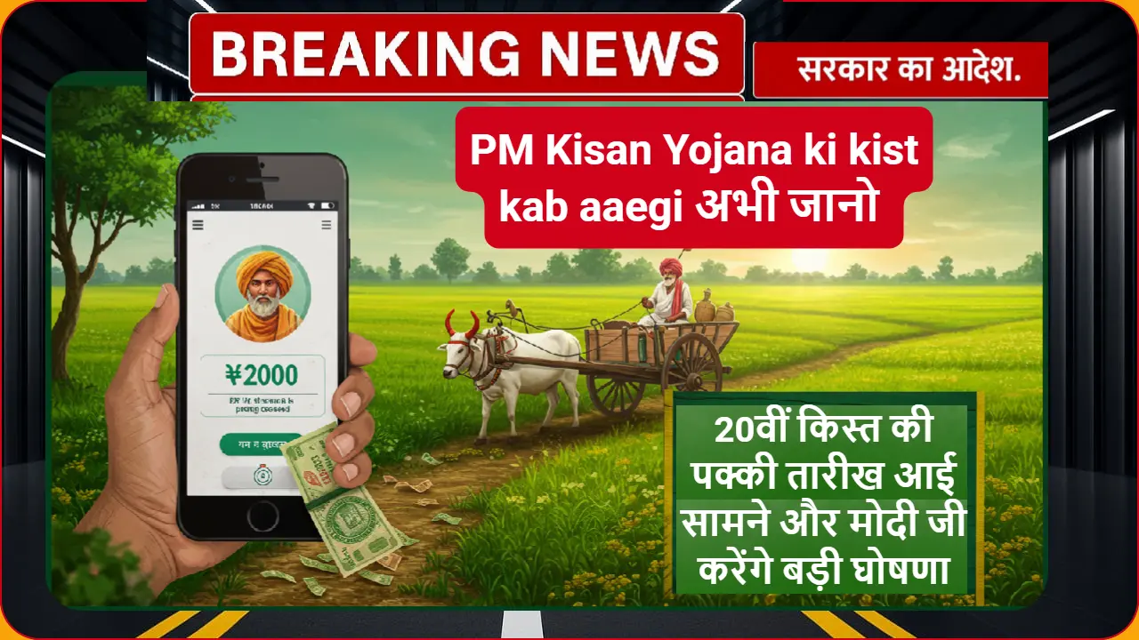 PM Kisan Yojana 20वीं किस्त की जानकारी चेक करता एक भारतीय किसान, खेत में मोबाइल से स्टेटस देखता हुआ – जुलाई 2025 अपडेट।